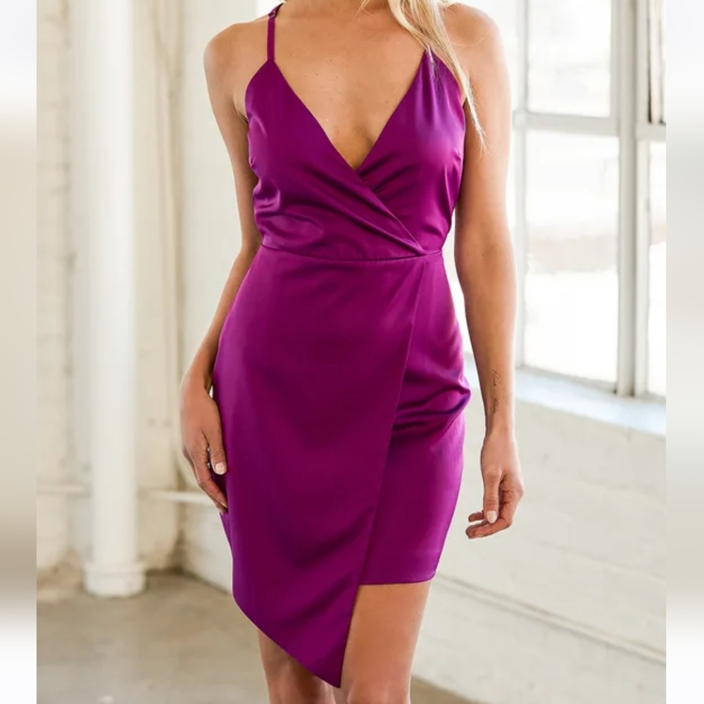 Lulus What a Stunner Purple Satin Asymmetrical Mini Dress